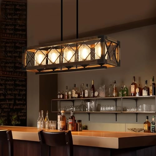 Rectangle Wood Chandelier - Dimmable