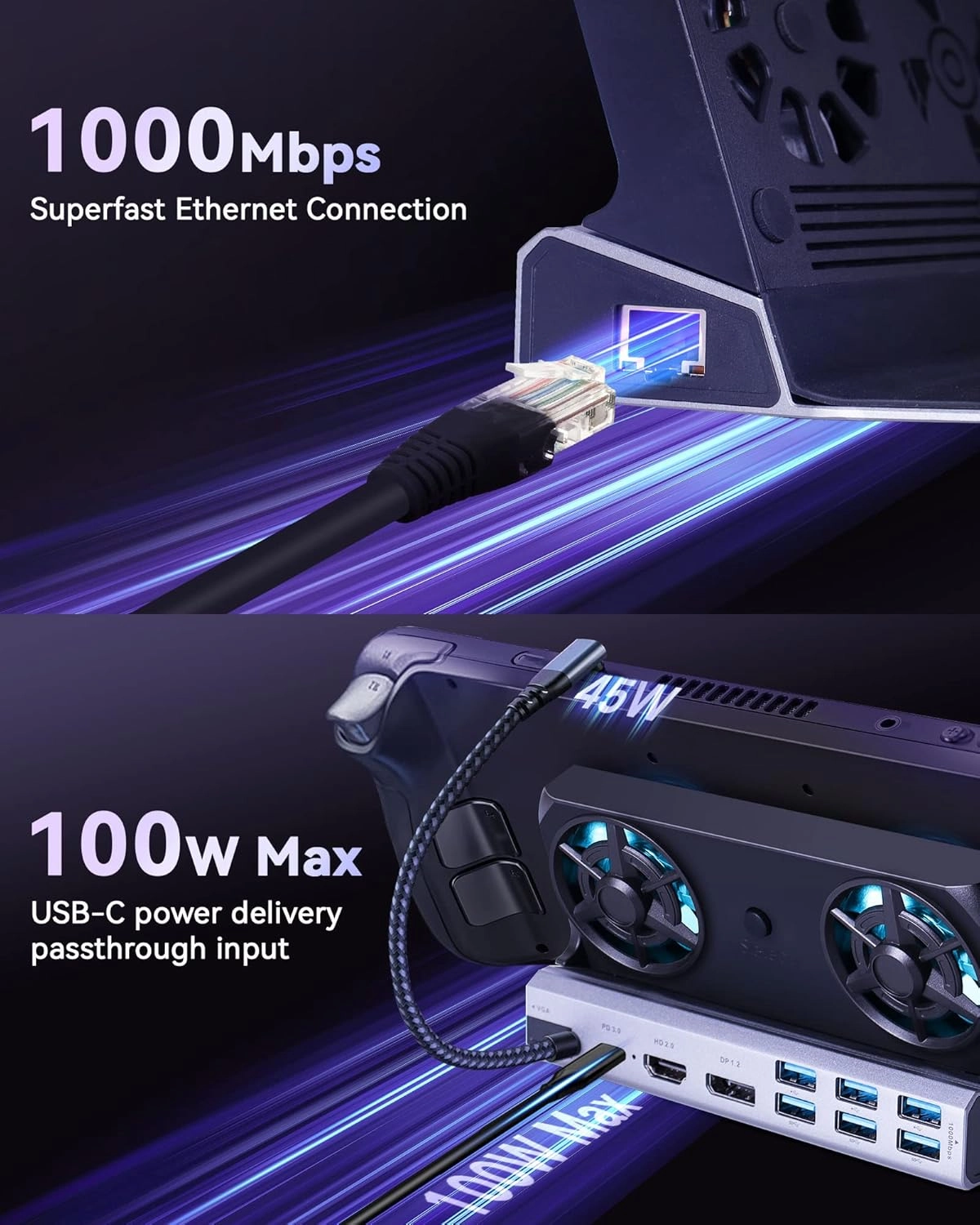 GLEVAR Steam Deck Dock - 11-in-1 Dual Cooling Fans 4K