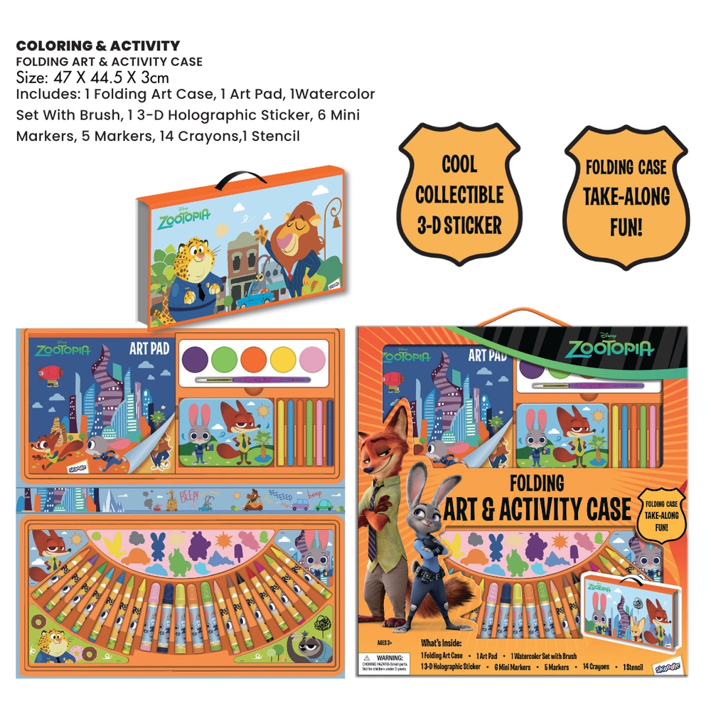 Zootopia Folding Art & Activity Case - 30pcs art pad watercolor set 14 crayons 6 mini markers 5 markers stencil