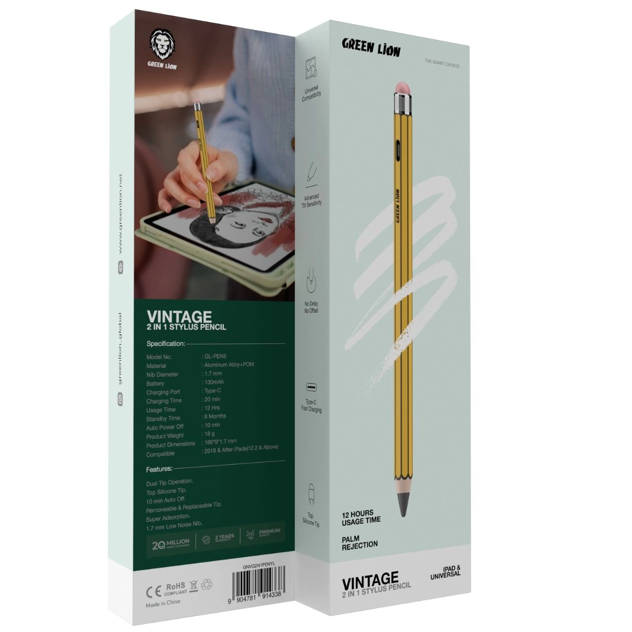 Vintage 2 in 1 Stylus Pencil - Compatible with 2018 and Newer iPads
