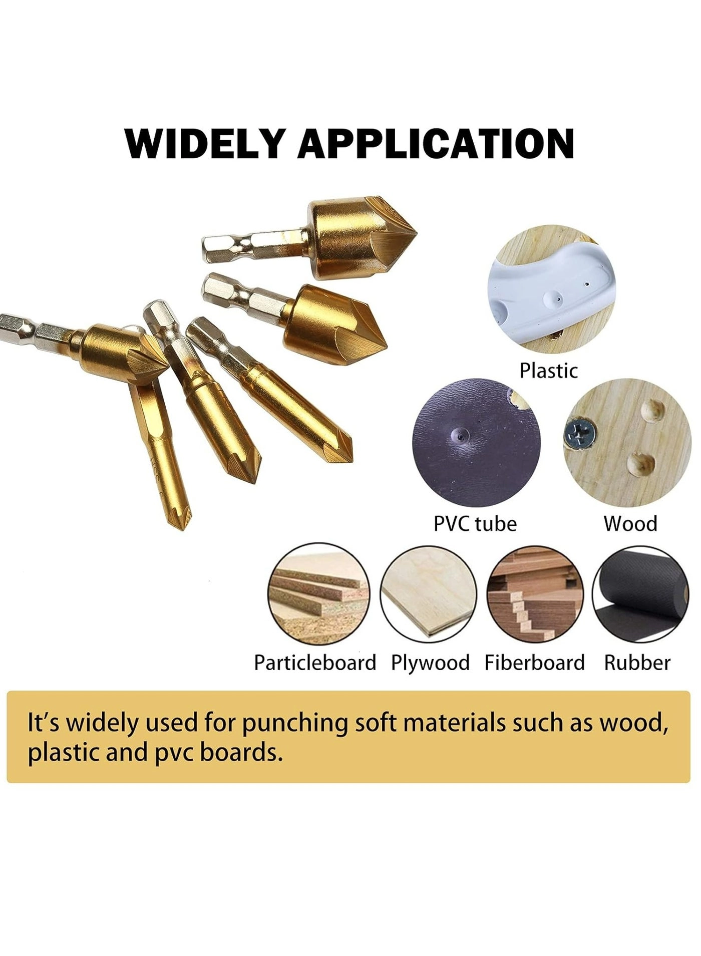Countersink Drill Bit - HSS 6 Pcs 6mm(1/4'') 8mm(5/16'') 9mm(3/8'') 12mm(1/2'') 16mm(5/8'') 19mm(3/4'')