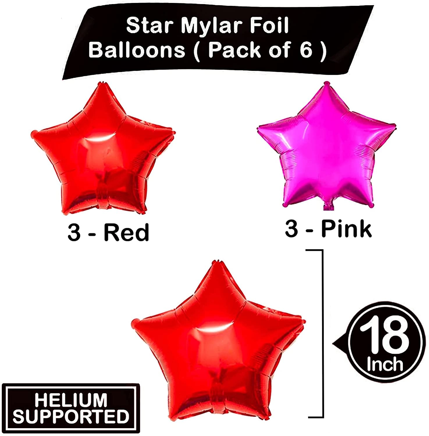 Star Foil Balloons - 6-Pieces Wedding Anniversary Birthday