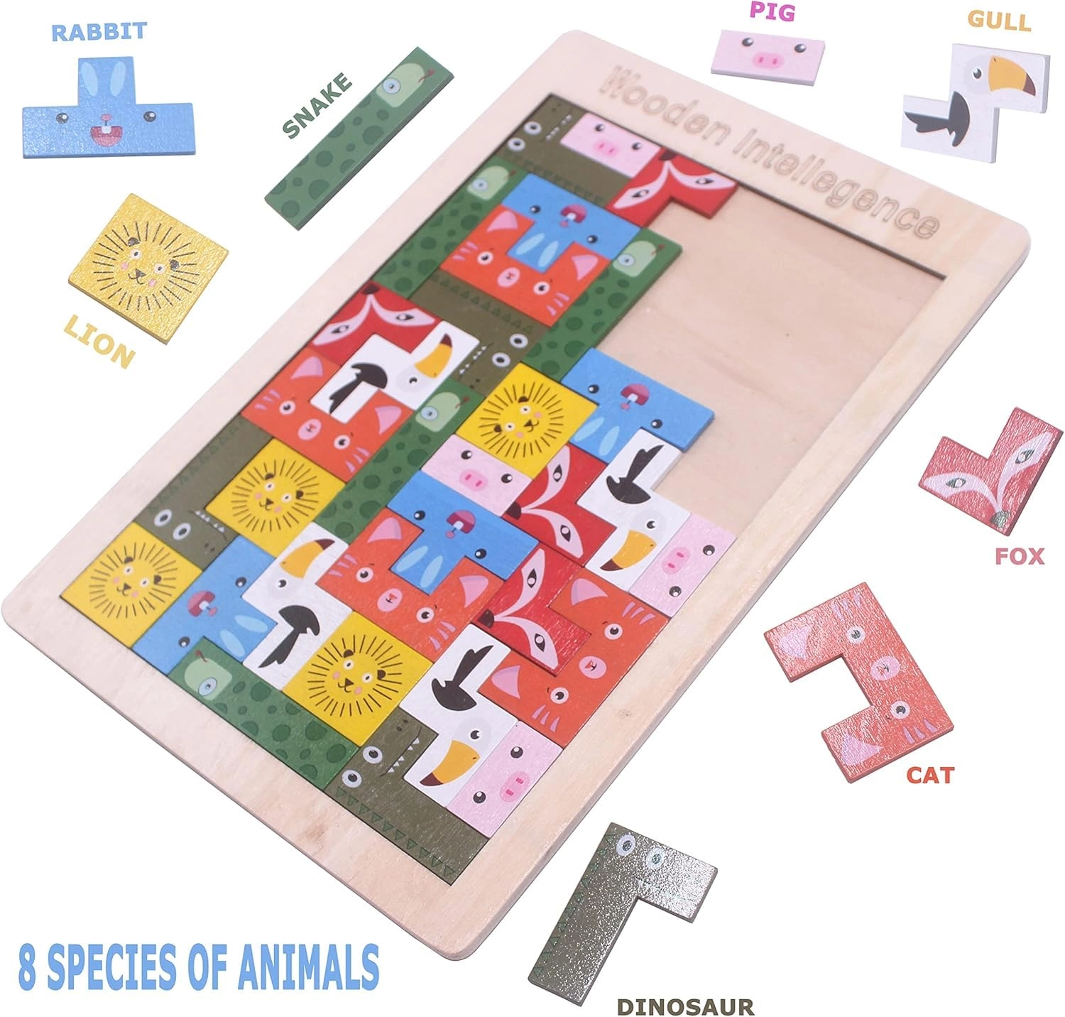 2 in 1 Tetris Wooden Animal Russian Puzzle - 80 Pcs Multicolor
