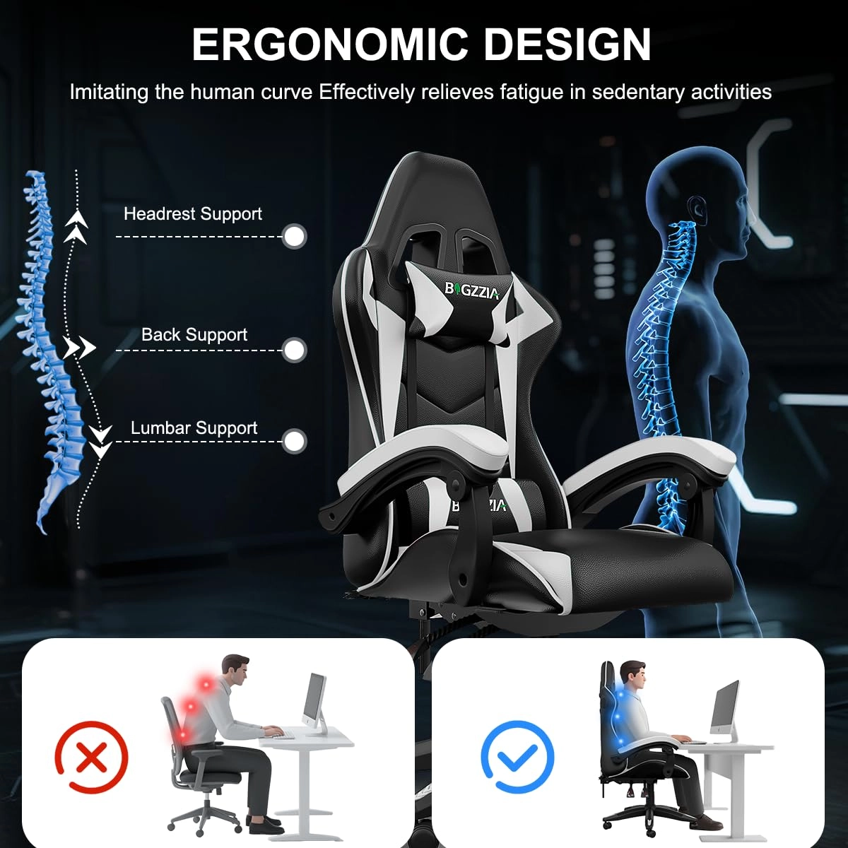white LED gaming chair - RGB Reclining PU Leather