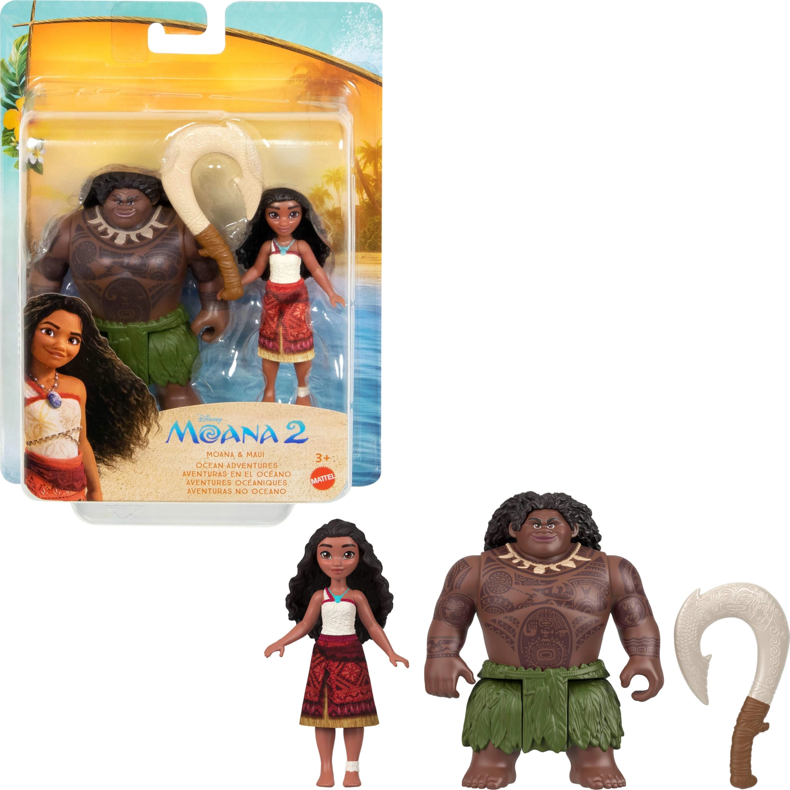 Mattel Moana Small Doll - 3.5 inches + Maui Small Doll - Magical Hook