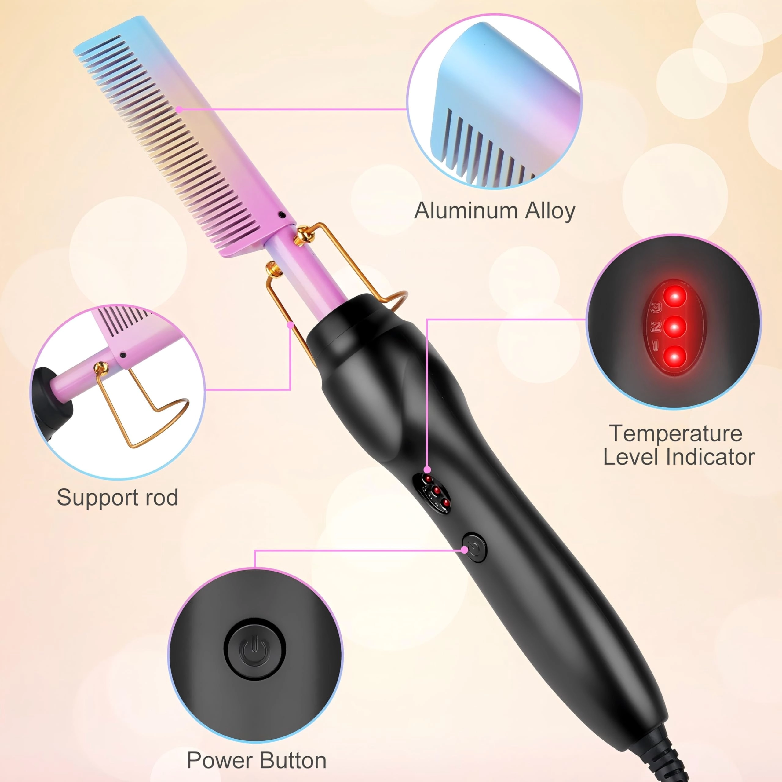 Electric Hot Comb - 12 Inch Multicolored Anti-Scald