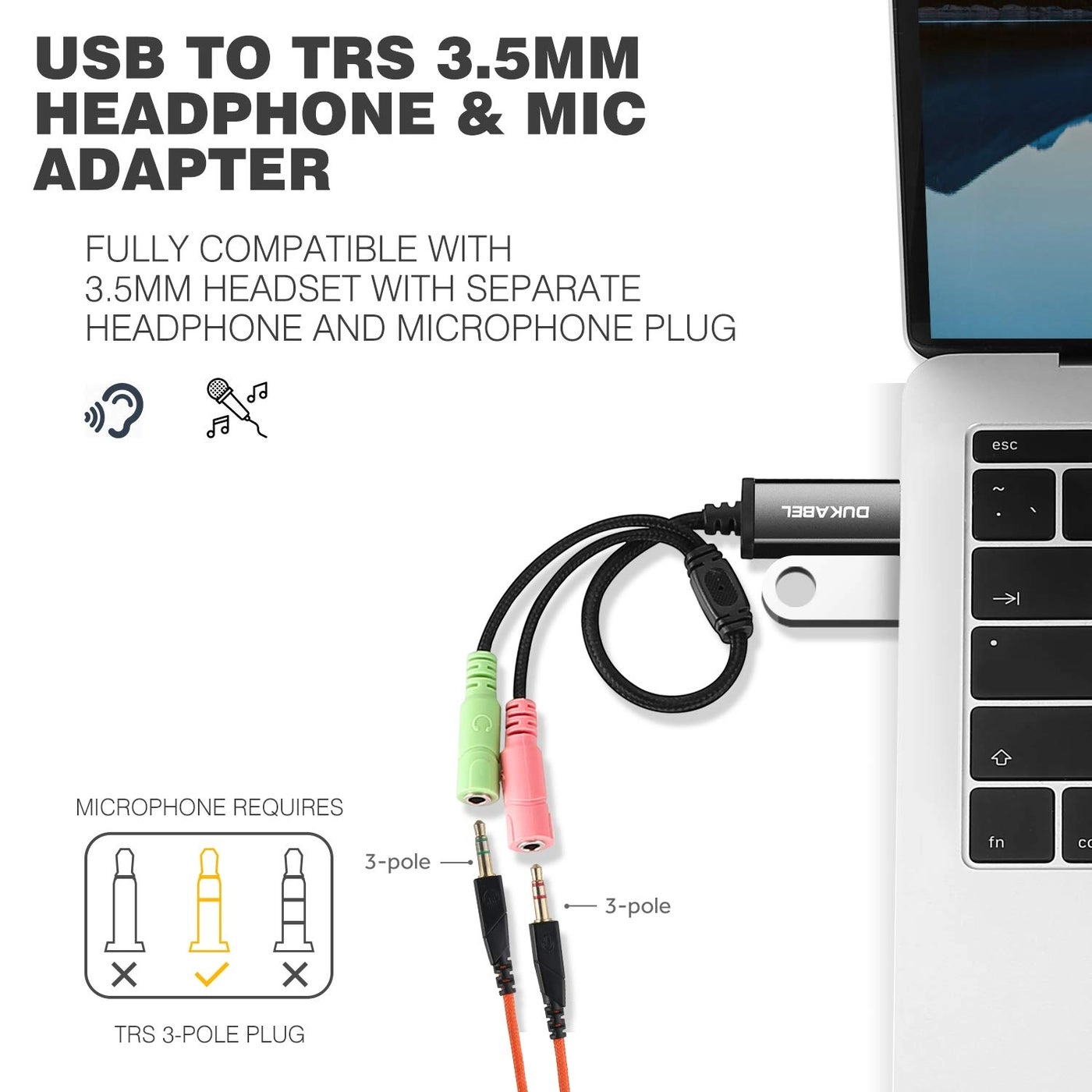 USB to 3.5mm Jack TRS AUX Adapter - 9.8inch
