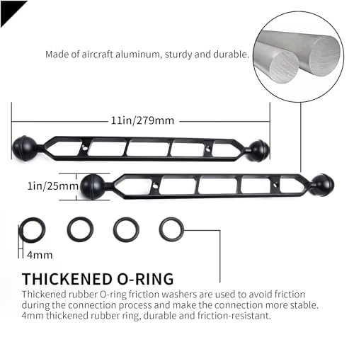 11" Double Ball Aluminum Alloy Extension Arm - 1" Ball Head Connector Underwater Pack