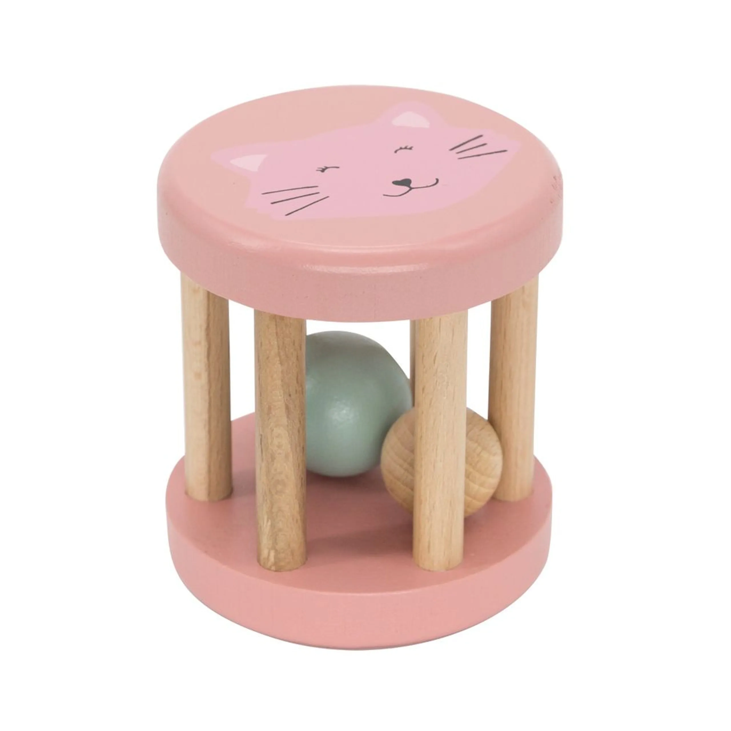 Wooden Rolling Rattle - Suitable for 6 months and above Mrs. Cat