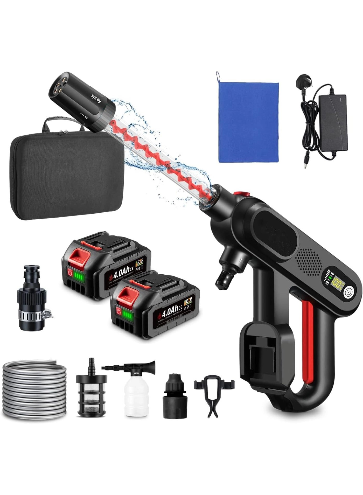 lanthour High Pressure Washer - Brushless Motor Spiral Booster Dual Battery
