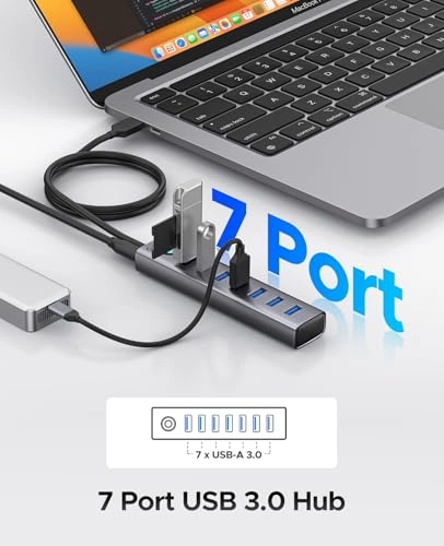 USB 3.0 Hub - 7 Port 5Gbps 5V/3A Type-C Power Port