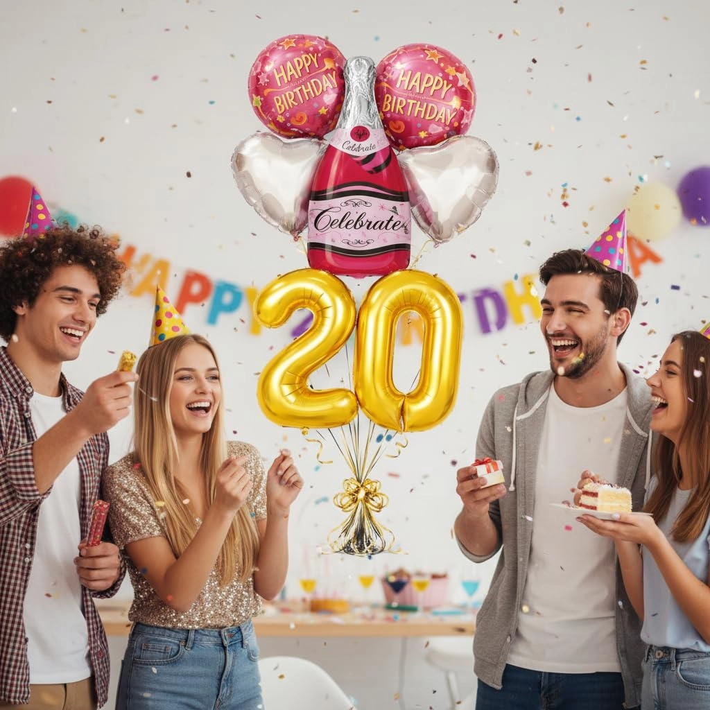 Number 20 Birthday Balloons Set - 6 Count