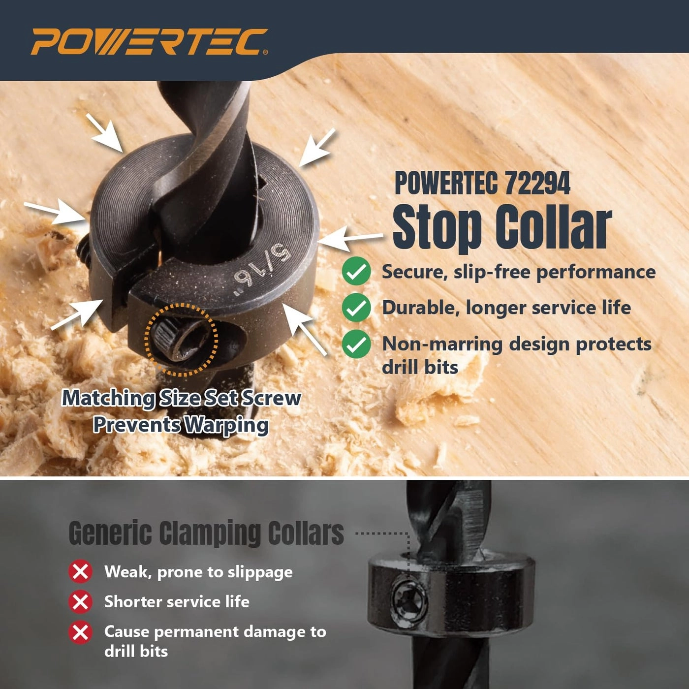 Drill Bit Stop Collar Set - 7 Piece 1/8" 3/16" 1/4" 5/16" 3/8" 7/16" 1/2â€