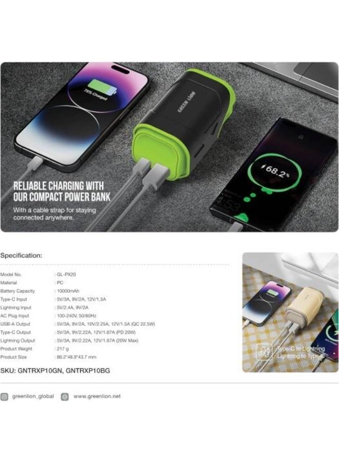 Trave-X - 10000 Watt-hour 22.5 Watt QC 22.5W|PD 20W|Lightning 20W Max