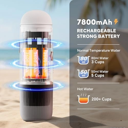 Portable Coffee Maker - 7500mAh Rechargeable Battery Capsules & Powder