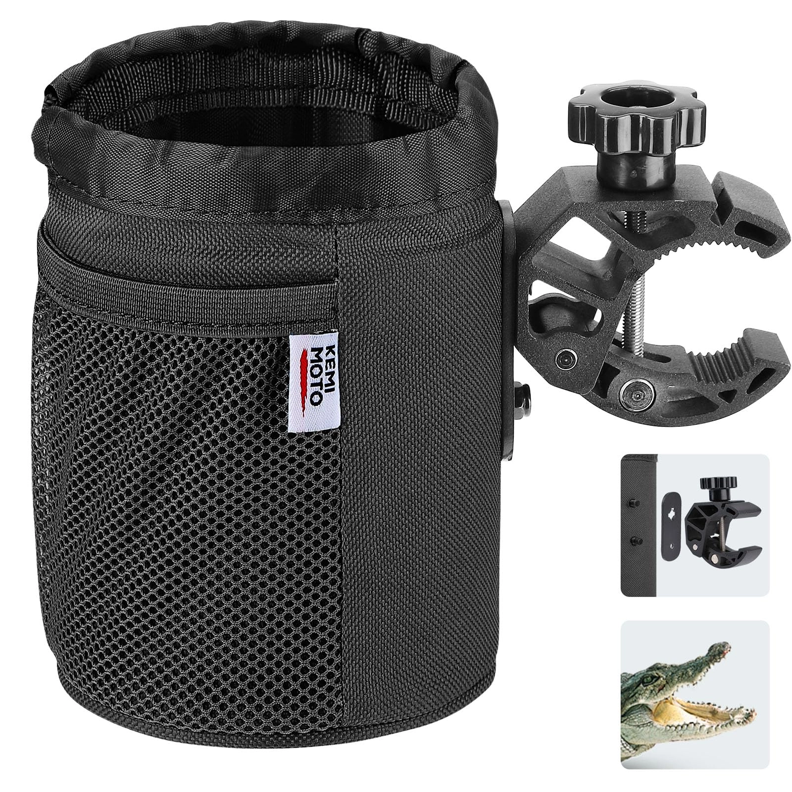 KEMIMOTO Motorcycle Cup Holder - 24oz 0.6"-1.5" Alligator Clamp Oxford Fabric