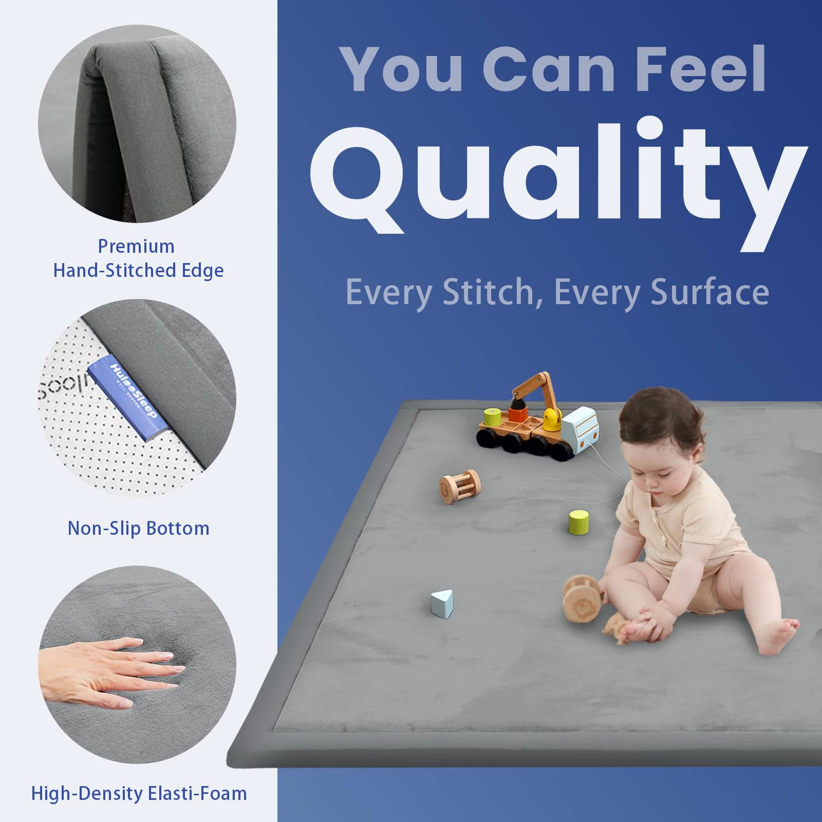 Baby Play Mat - 59"×71" 1.3" Thick Light Grey