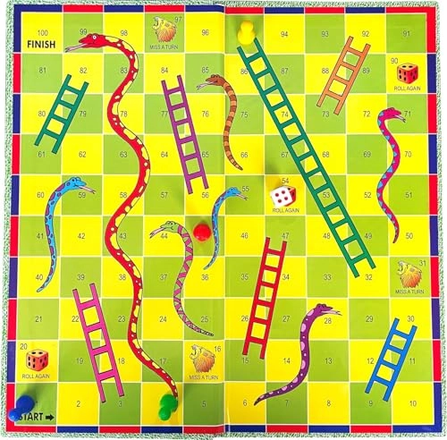 Millennium Ludo and Snakes & Ladders - Double-sided play board 16 Play Pieces