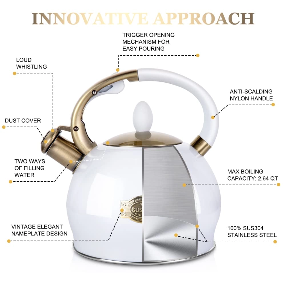 Stove Top Whistling Tea Kettle - Stainless Steel 2.64 Quarts