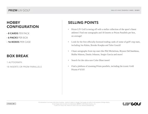 Prizm LIV Golf Hobby Box - 6 Packs Per Box 8 Cards Per Pack