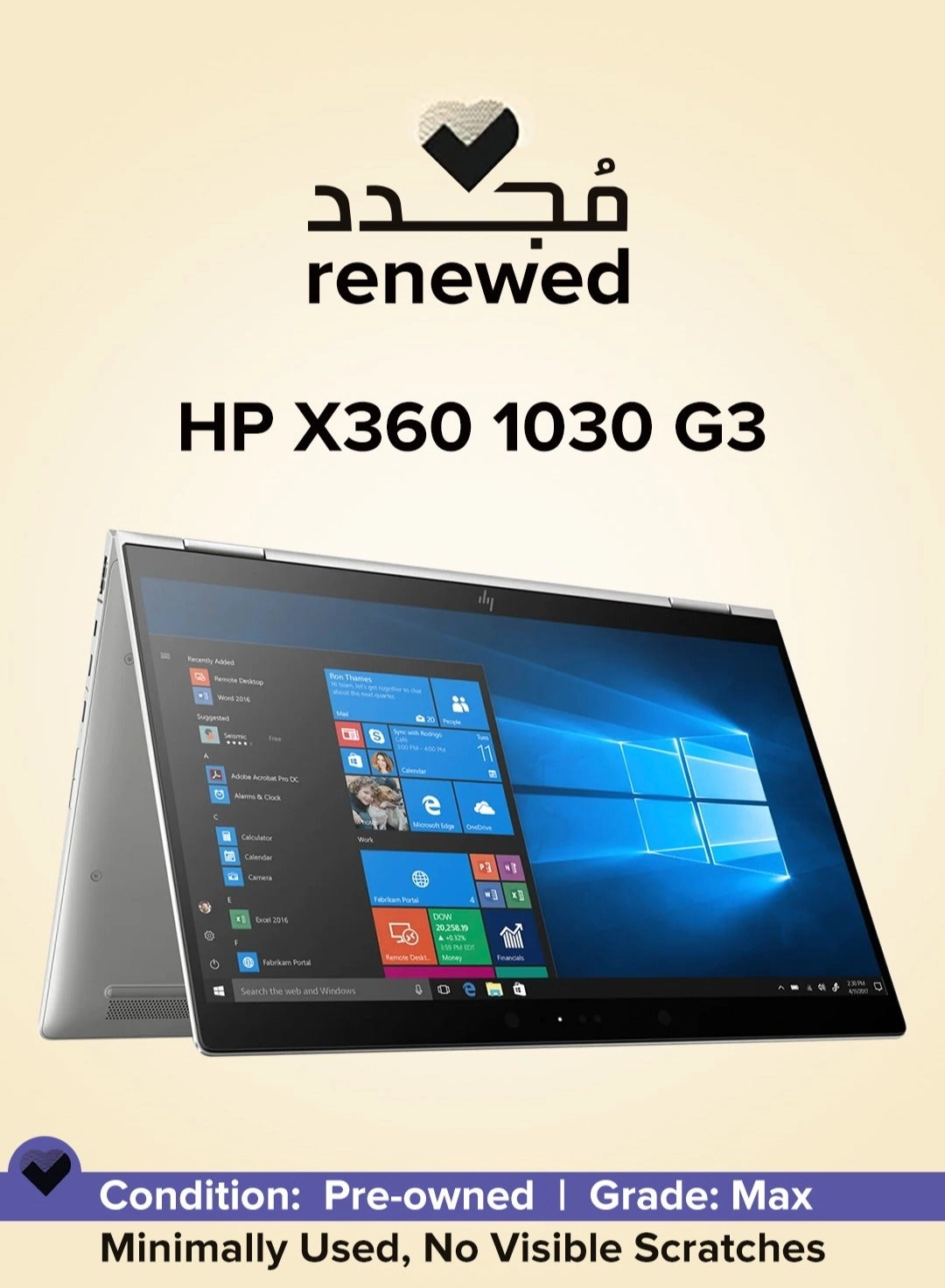 (Renewed) EliteBook X360 1030 G3 - 13.3'' i5-8350U 8GB DDR4 512GB SSD