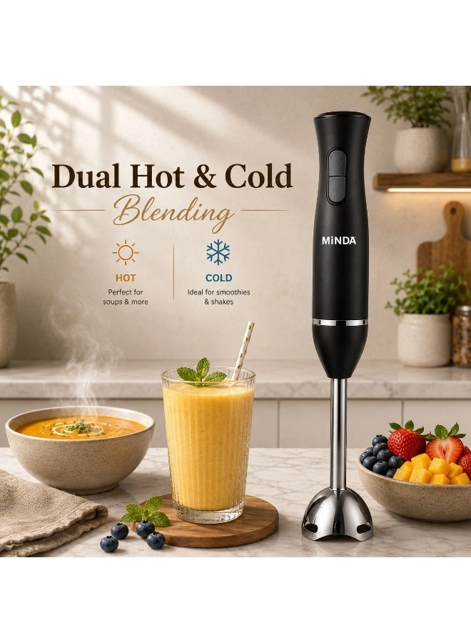 Hand Blender - Stainless Steel Blade One-Touch Control Lightweight & Compact Design