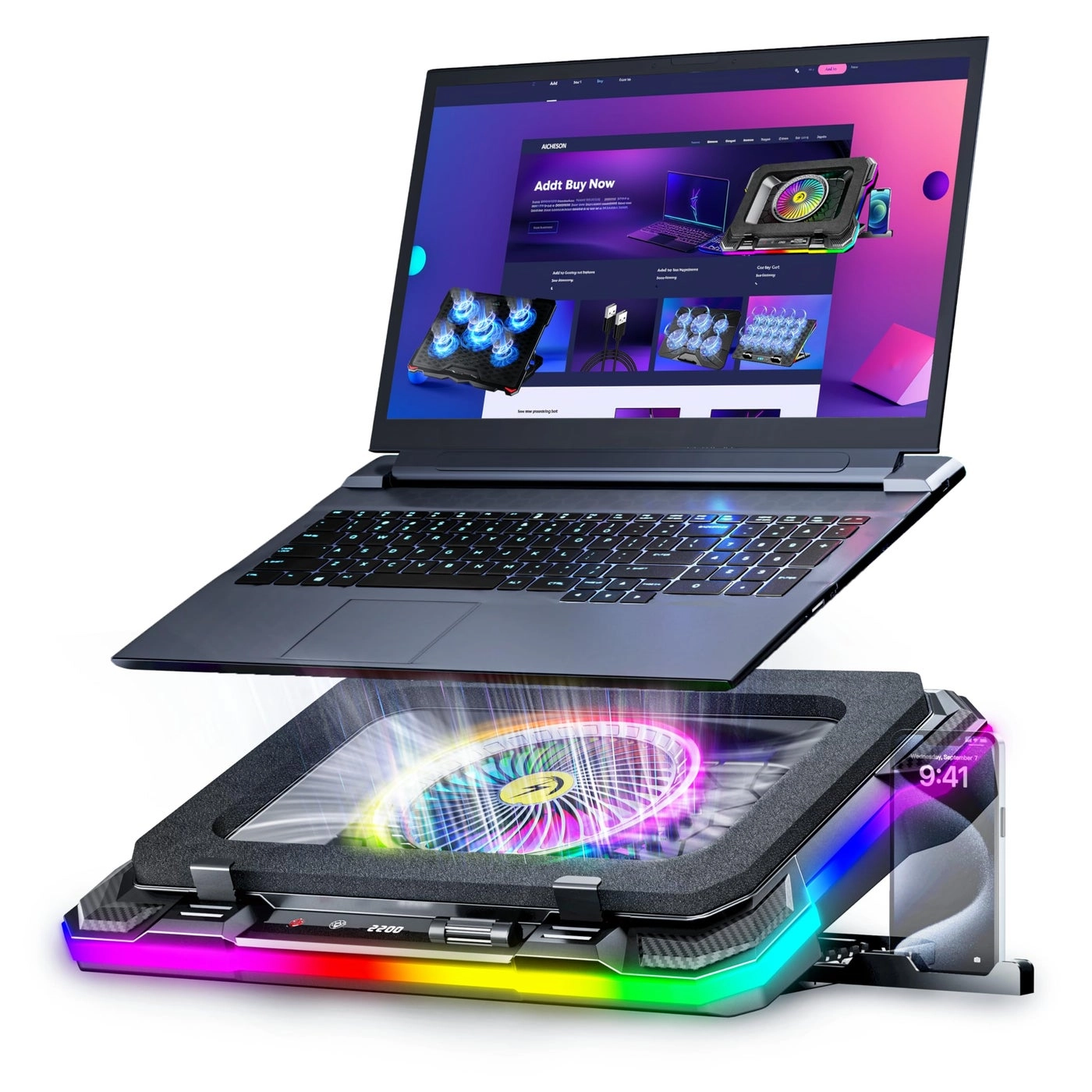 Gaming Laptop Cooler - large 5.5 inch cooling fan 14-19 inch