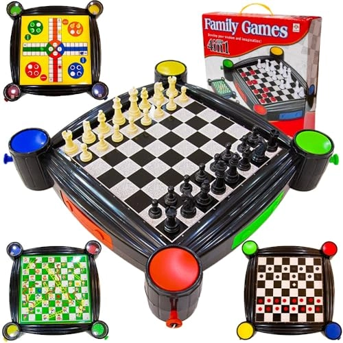 4 in 1 Family Board Games Set - Chess Checkers Ludo