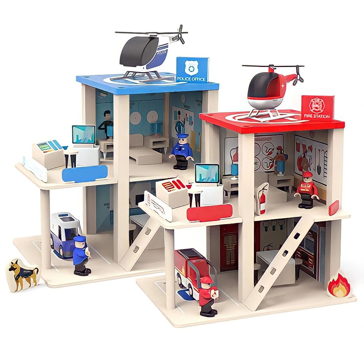Finleys Pretend Play Fire Station - Wooden + Police Station (FP-1908-69A)