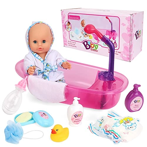 Baby Doll Set with Bathtub - 11PCS Pink