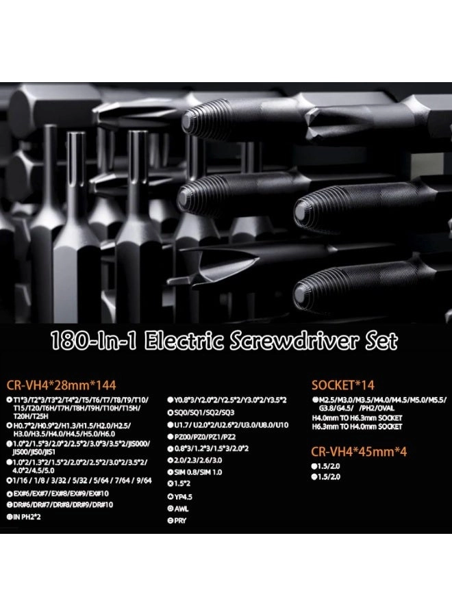 Electric Screwdriver Set - 180 in 1 162 Magnetic Precision Bits 3 Torque Modes