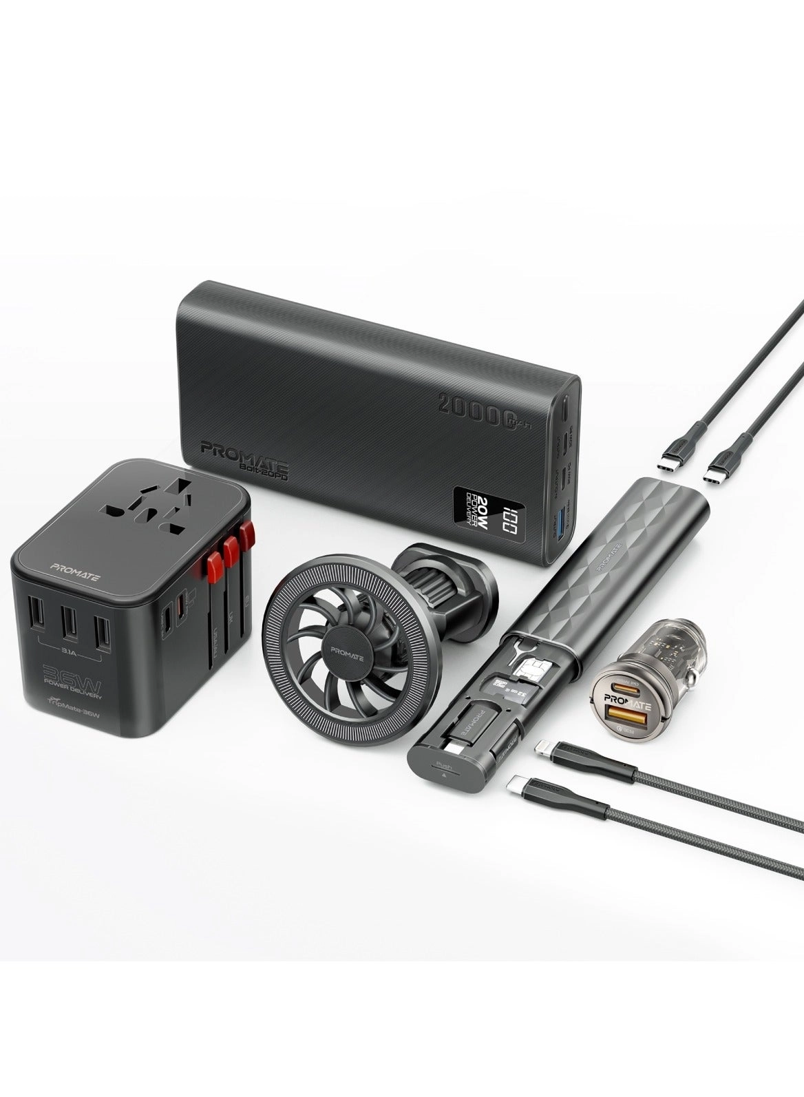 Promate Bolt-20PD - 20000mAh + TripMate-36W - 36W + TransDrive-65W - 65W + ClipMount + XCord-Ci + XCord-CC + PERK