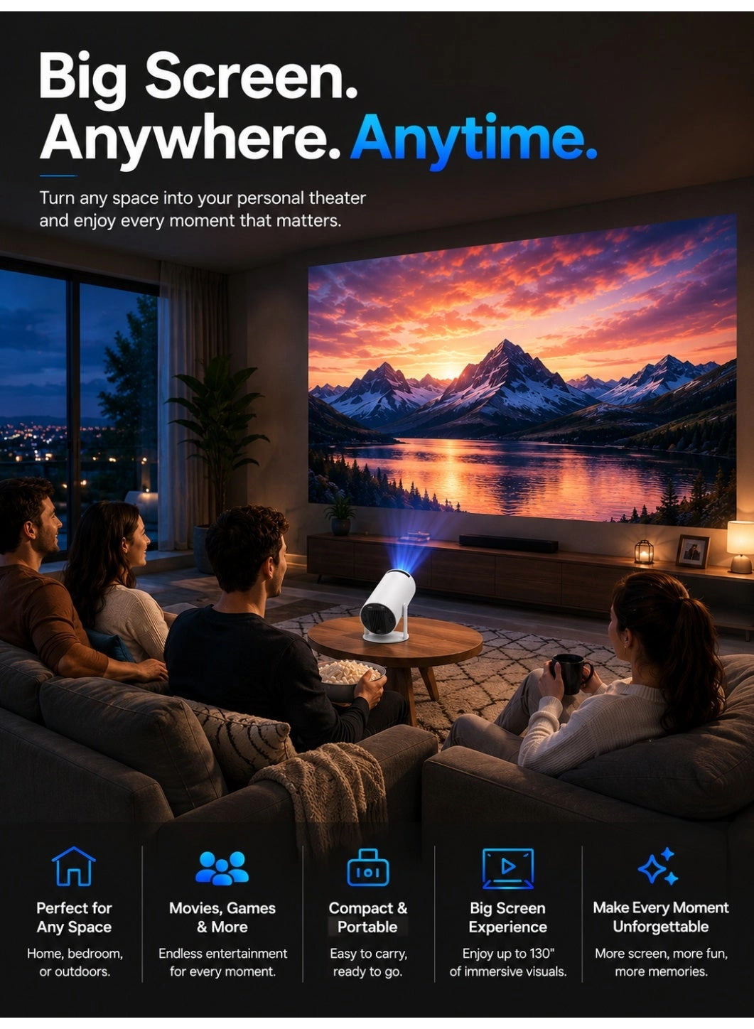Smart Mini Projector 120 ANSI Lumens 1920 × 1080