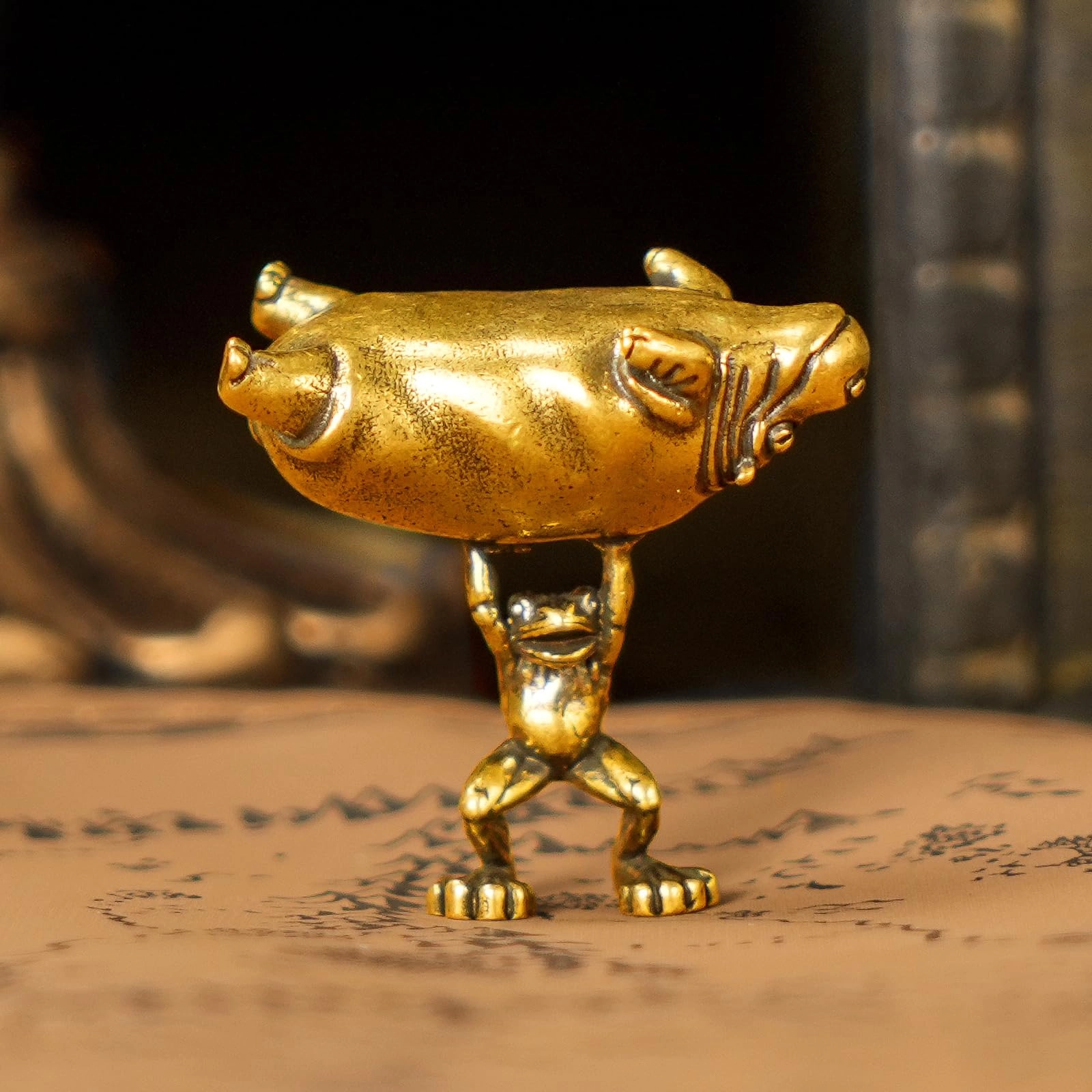 Frog & Hippo Sculpture - Brass