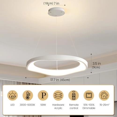 Round LED Chandelier - 3000K–6000K Dimmable