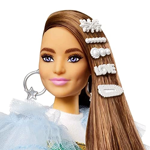 Barbie Extra - Long Brunette Hair Bling Clips Pet Crocodile
