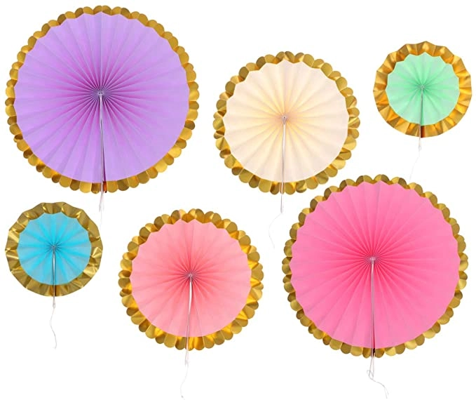Hanging Paper Fans - 6 x Christmas