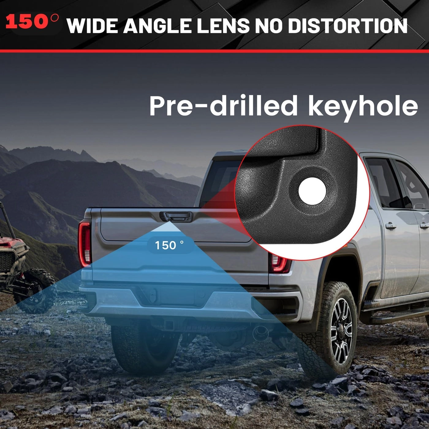 Tailgate Handle W/Reverse Backup Camera Replacement - RCA Connector Wide Angle