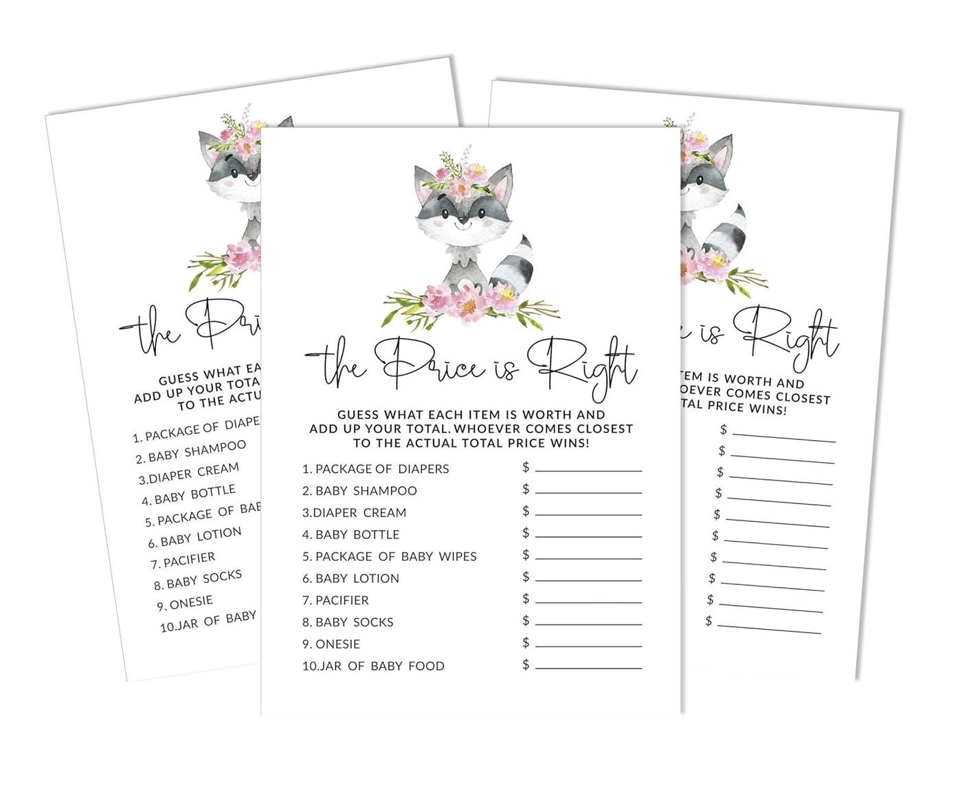 Inkdotpot If The Price is Right Baby Shower Game Card - 50