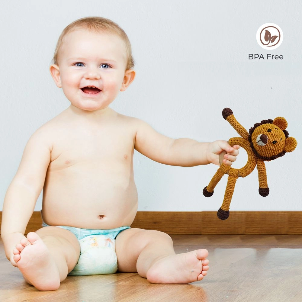 Handcrafted Crochet Toy With Teething Ring - premium cotton yarn