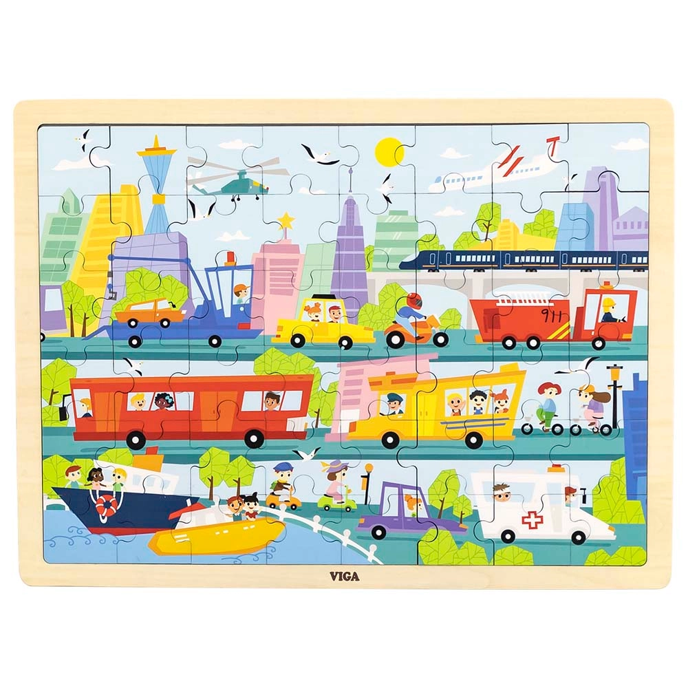 VIGA City Transportation Wooden Puzzle (PCG-44582) - 48 pcs