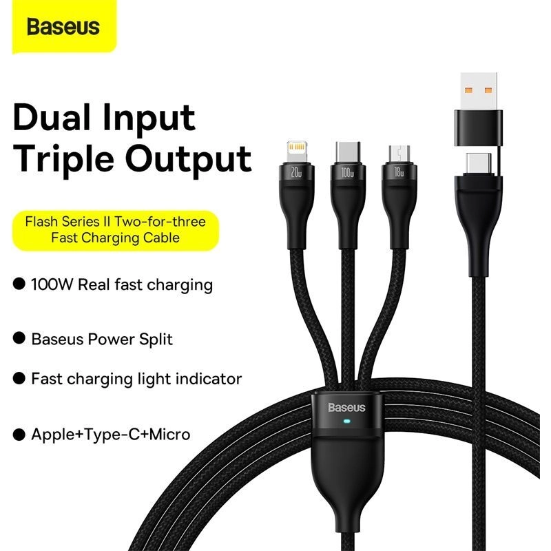 Charge Cable 100W U+C to M+L+C 1.2m Nylon