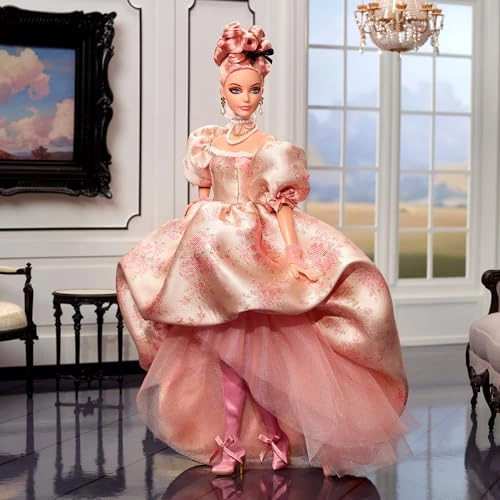 A Tribute to Fashion Doll - Plastic Pink Papillote Curls Floral Jacquard Gown Ages 18+