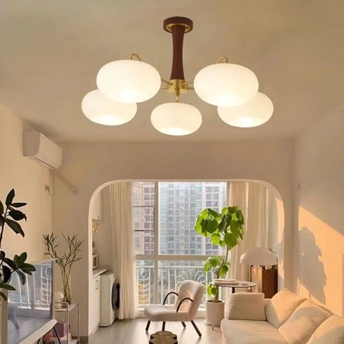 Mid Century Modern Milk Glass Chandelier - Dimmable