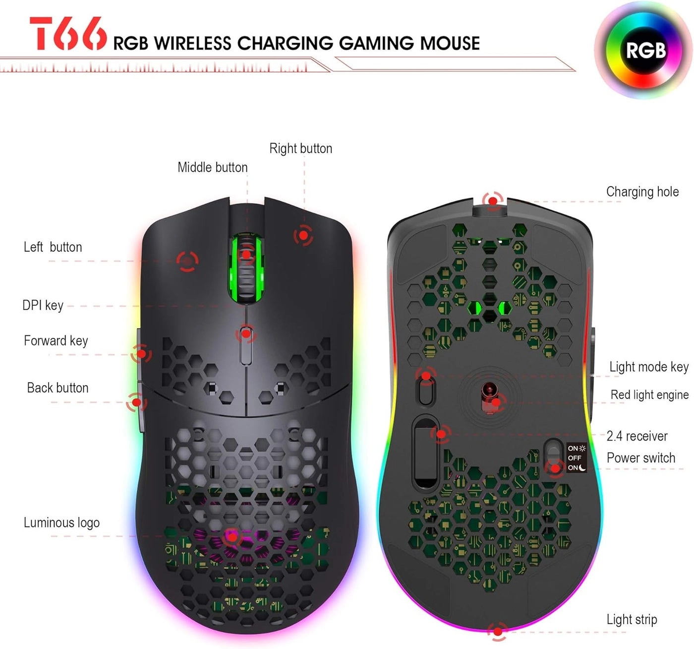 FREEDOM-WOLF X8 Gaming Mechanical Mouse - Wireless