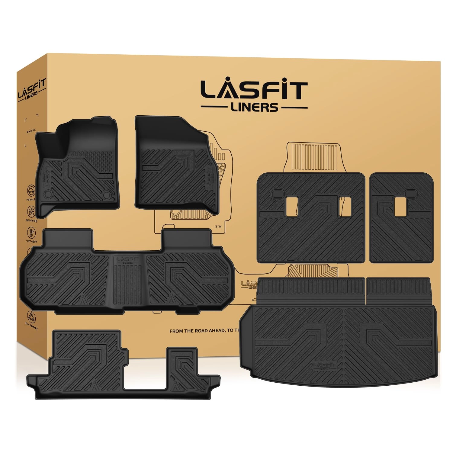 LASFIT Floor Mats & Cargo Liner with Backrest Mat - Chevy Traverse 2024-2026 GMC Acadia 2024-2026 Only 8 Seats