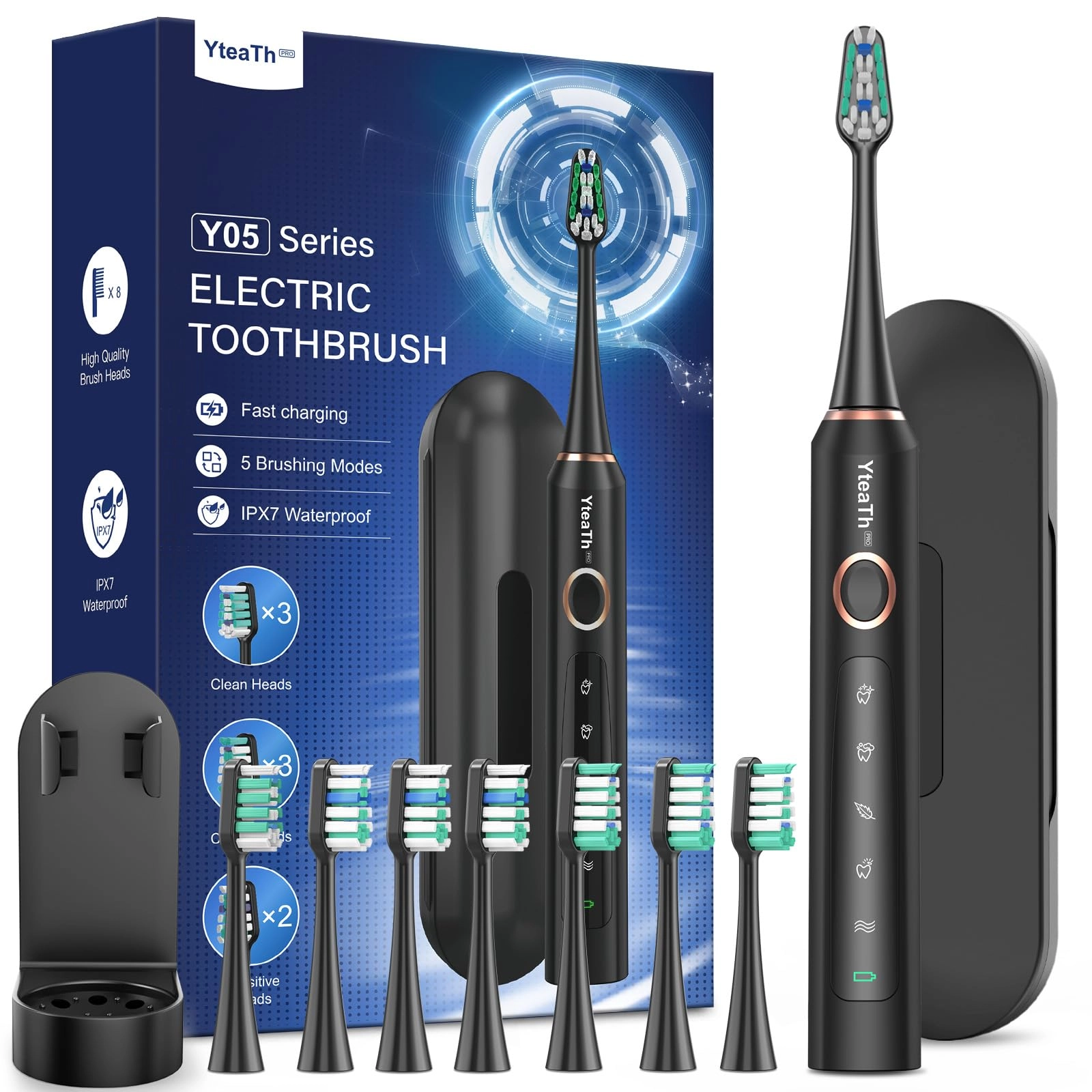 Y05U - 8 Toothbrush Heads 90 Days Battery Life 5 Brushing Modes