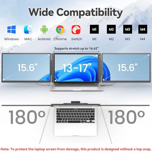 Laptop Screen Extender - 15.6" FHD 1080P Triple Display