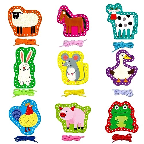 Kids Lacing Cards Farm Themed - 9 pieces