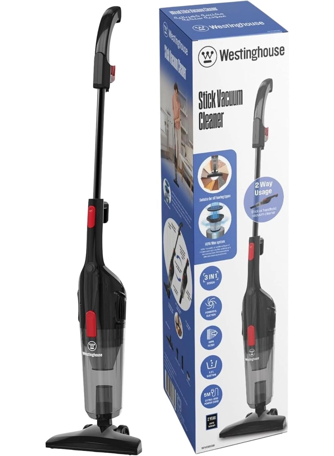 3-in-1 Handheld Stick Vacuum Cleaner - 600W 17 kPa 1.2L